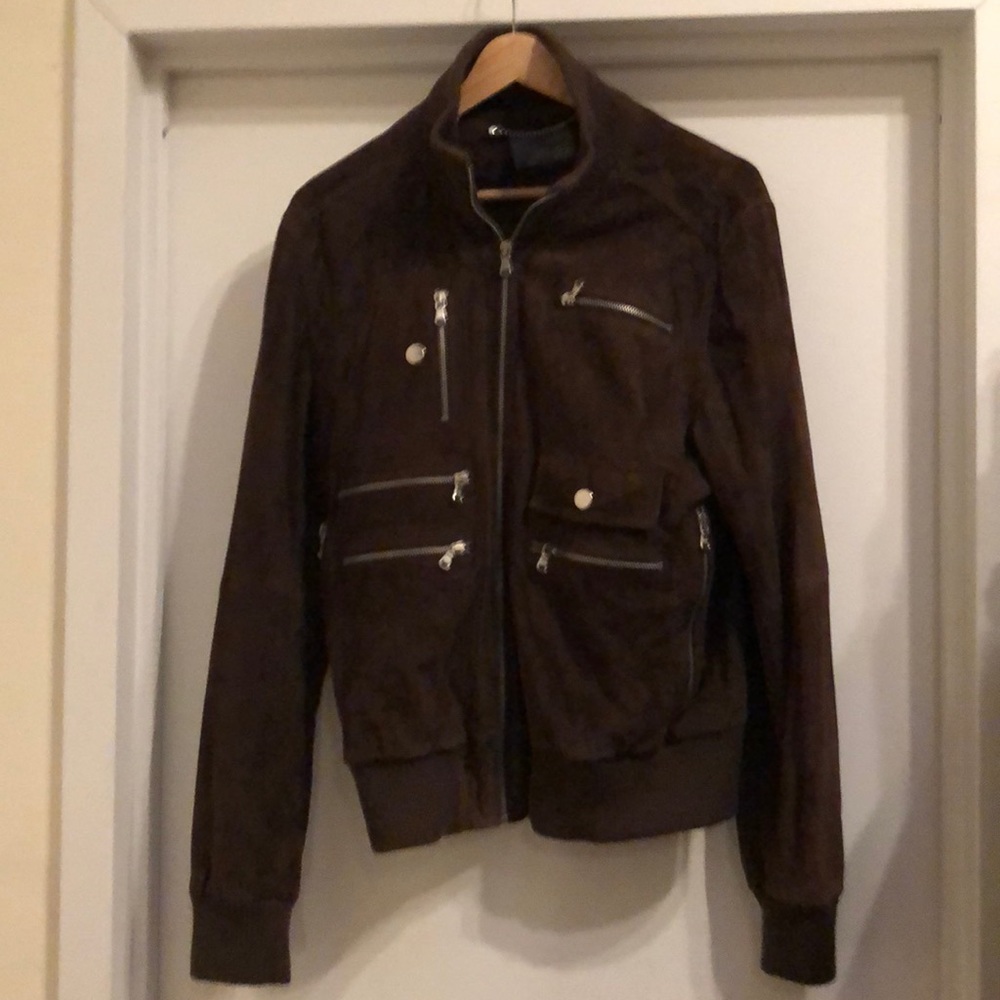 Zara brown suede leather bomber jacket